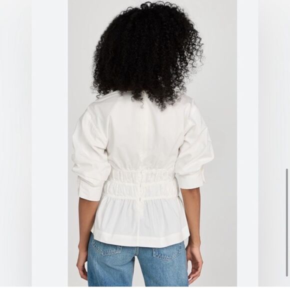 NEW Jonathan Simkhai Yuni Cotton Poplin Ruched Blouse White Size 8 - Picture 4 of 13